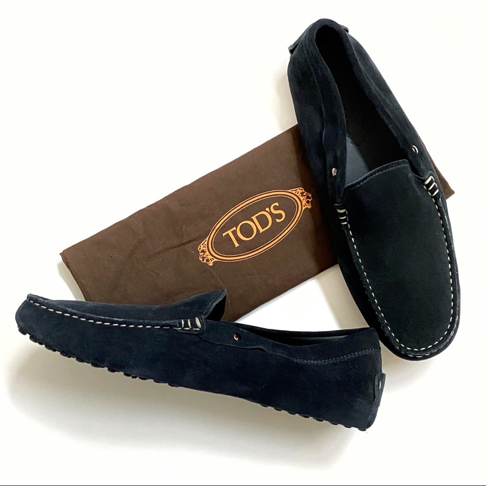 TOD’S Gommino black suede leather slip on driving slippers shoes loafers - Picture 1 of 13